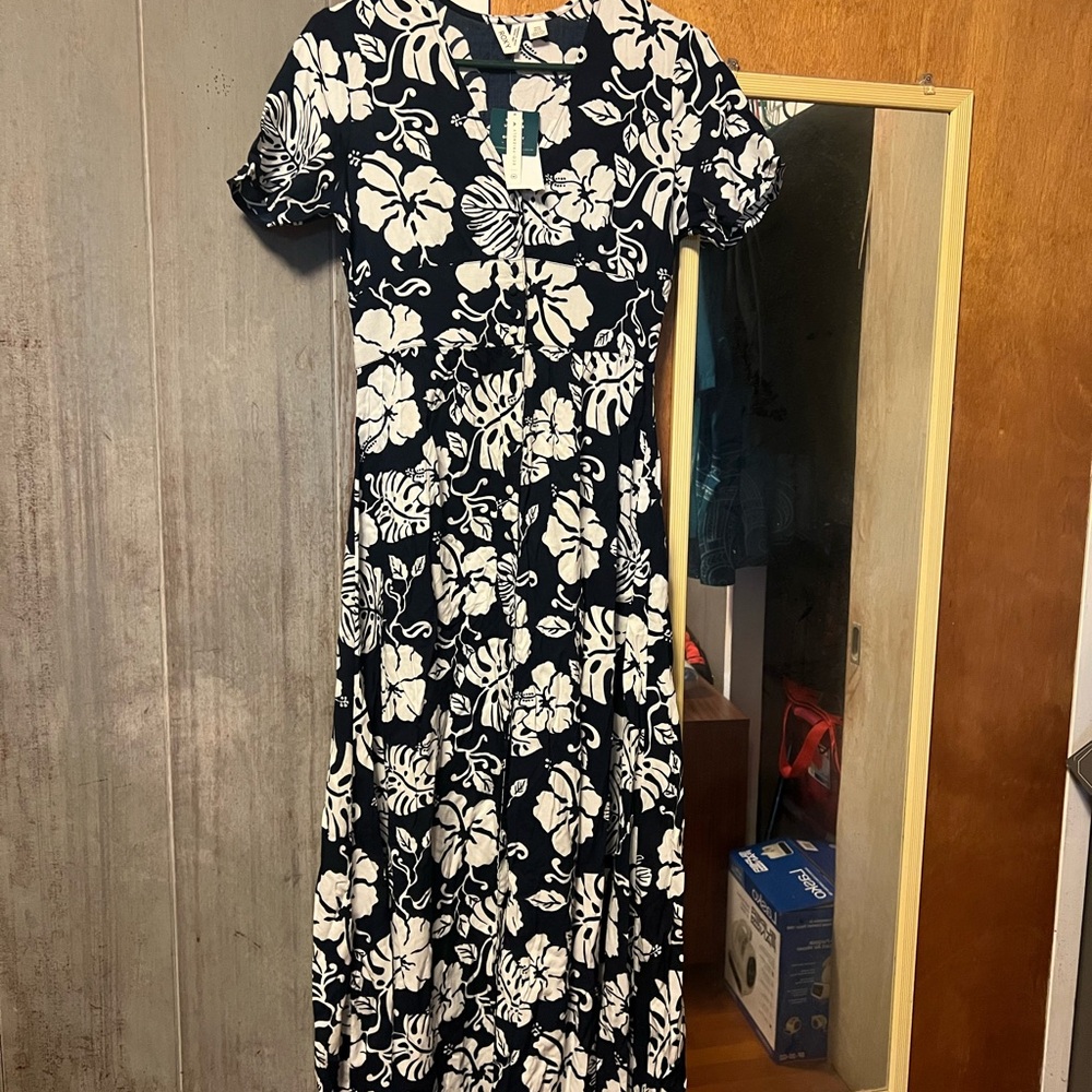 Roxy Navy and White Floral Maxi Dress